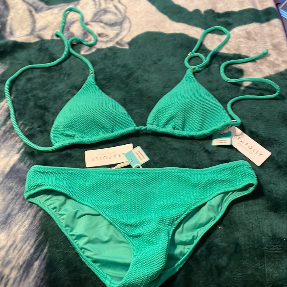 Seafolly Australian brand seafoam green NWT never worn cute textured bikini